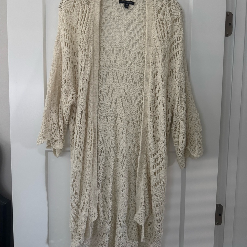 American Eagle Outfitters Cream Open-Knit Long crochet Cardigan
